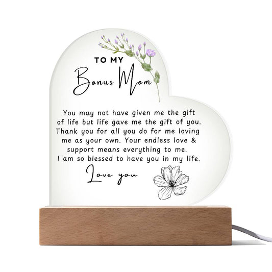 To My Bonus Mom | Acrylic Heart Plaque | Happy Mother's Day