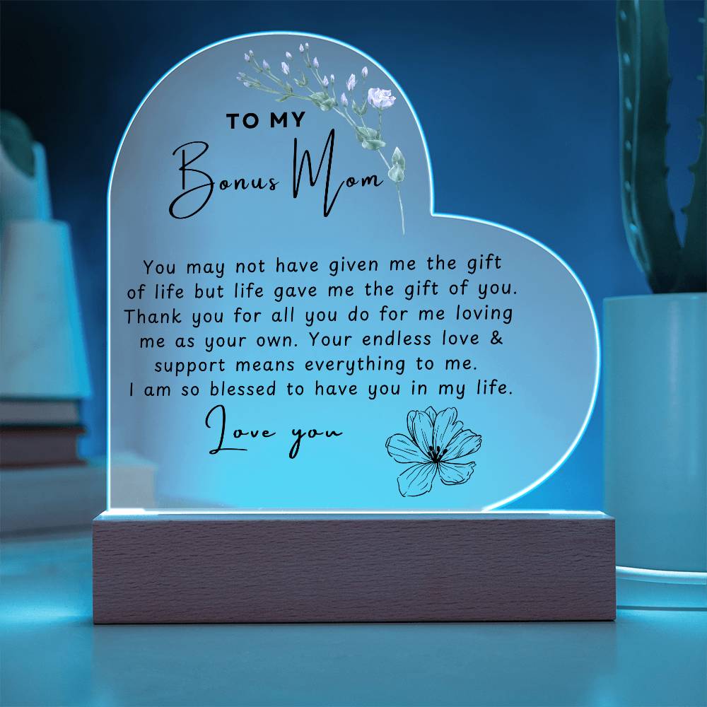 To My Bonus Mom | Acrylic Heart Plaque | Happy Mother's Day