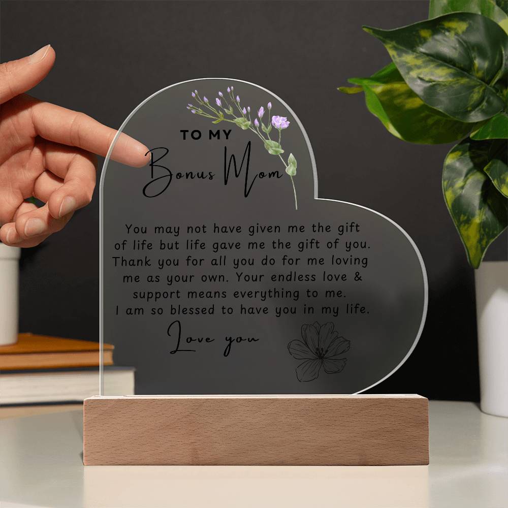 To My Bonus Mom | Acrylic Heart Plaque | Happy Mother's Day