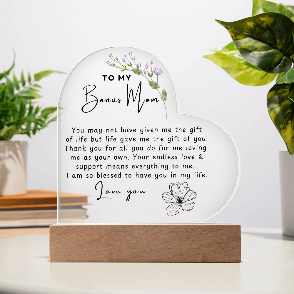 To My Bonus Mom | Acrylic Heart Plaque | Happy Mother's Day