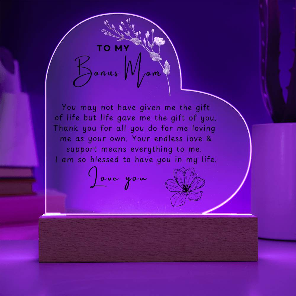 To My Bonus Mom | Acrylic Heart Plaque | Happy Mother's Day