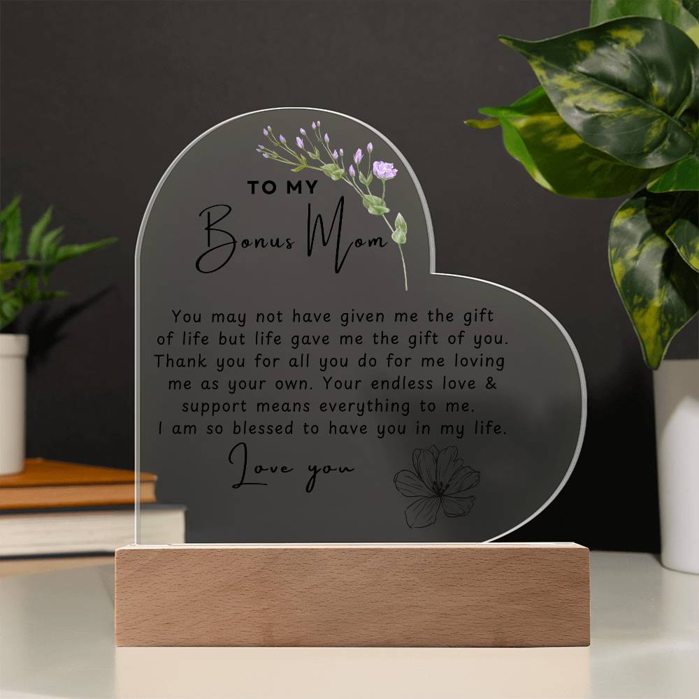 To My Bonus Mom | Acrylic Heart Plaque | Happy Mother's Day